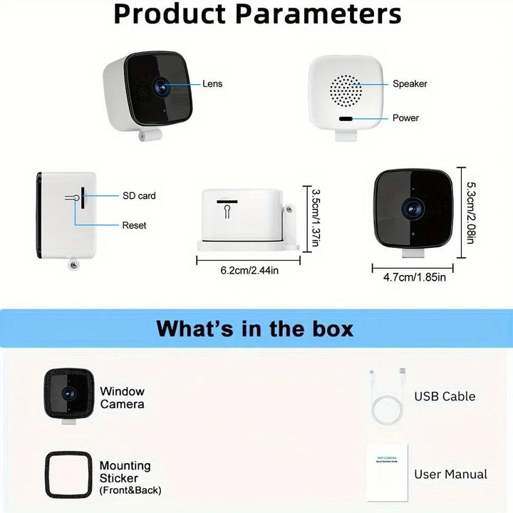 1080P Wifi Window Camera | Night Vision, Two Way Audio, Person Detection | 32GB Card, 24/7 Recording, Wide View 7
