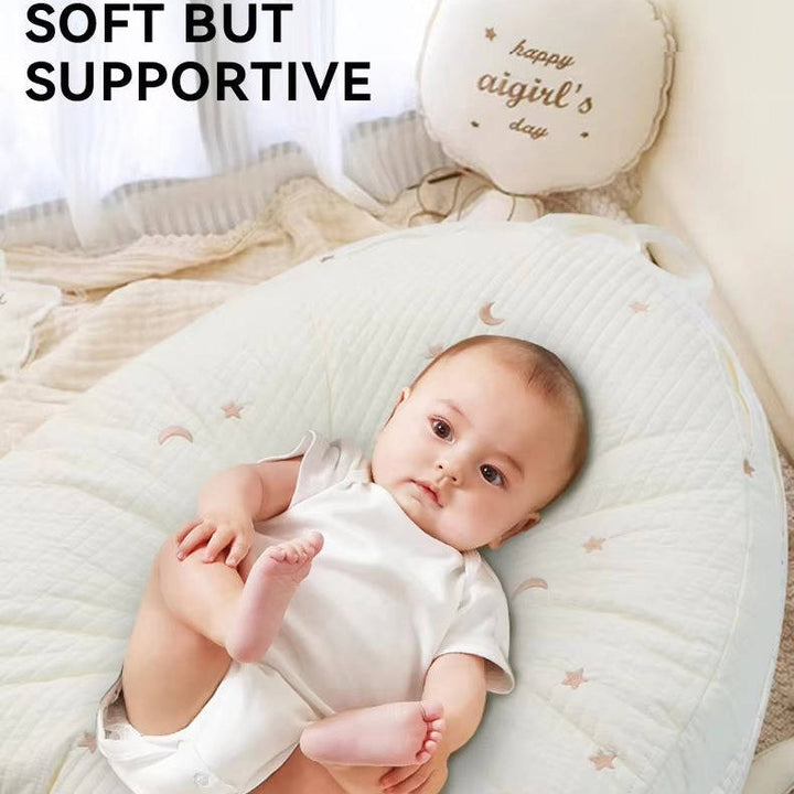 Baby Lounger Pillow Cotton | Contoured Support with Side Pocket and Carry Handles | Non Slip Breathable Nest for Naps 2