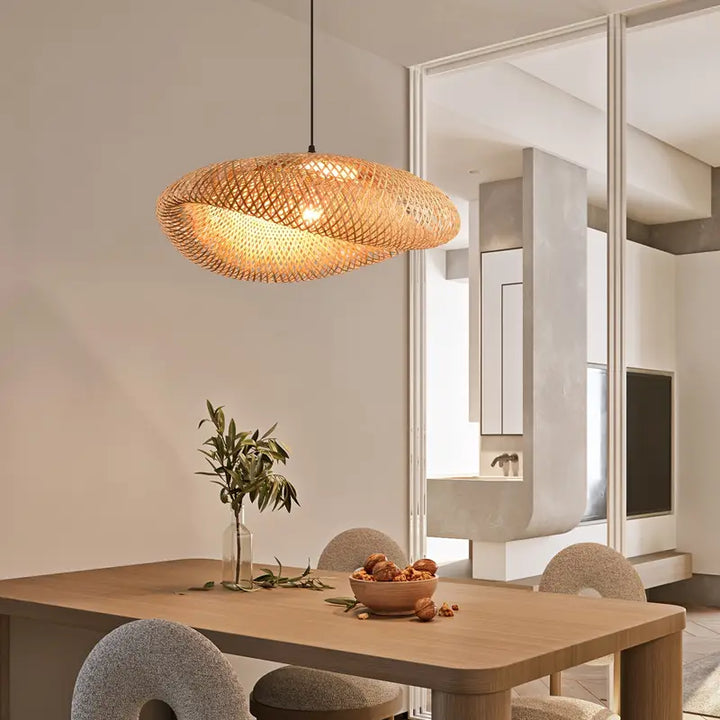 Handwoven Bamboo Pendant Lampshade | Boho Rattan Design Fits Existing Ceiling Fittings | Rustic Natural Woven Decor 1