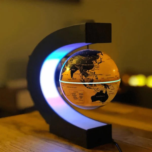 Levitation Globe with LED Light | Magnetic Floating C-Shaped Frame | Rotating Desk Decor Lamp for Home or Office 2