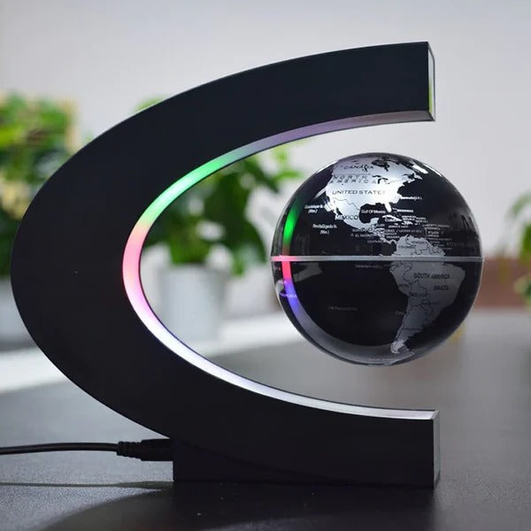Levitation Globe with LED Light | Magnetic Floating C-Shaped Frame | Rotating Desk Decor Lamp for Home or Office 3