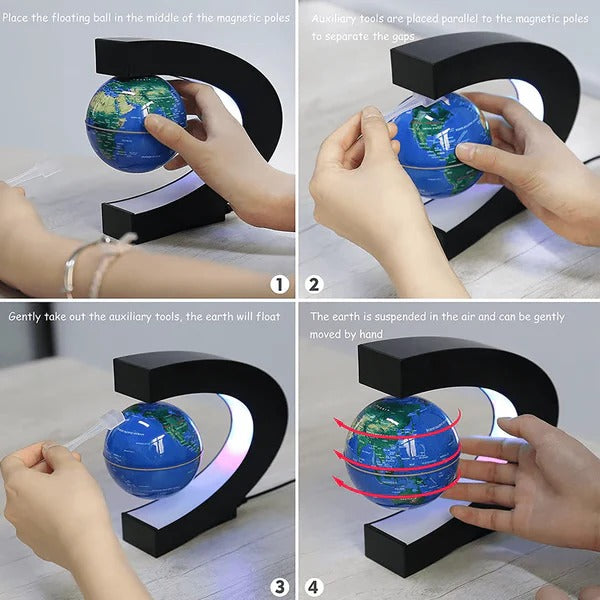 Levitation Globe with LED Light | Magnetic Floating C-Shaped Frame | Rotating Desk Decor Lamp for Home or Office 4