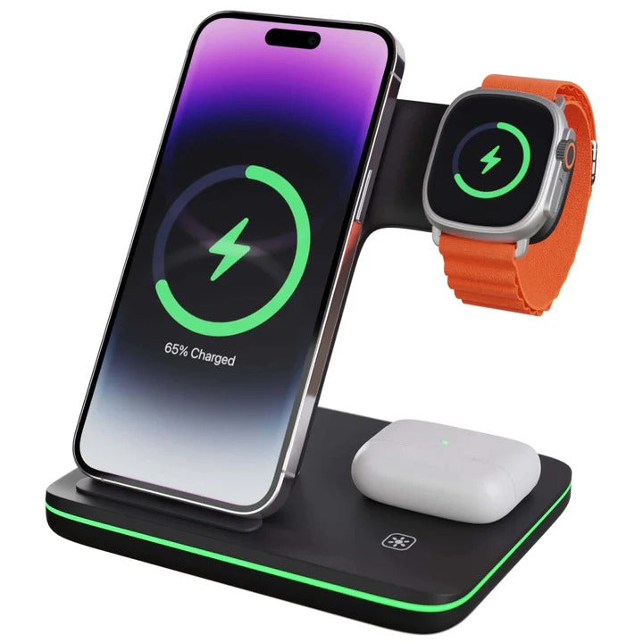 3-in-1 Wireless Charging Dock | Charges iPhone, Apple Watch and AirPods Together | Single Cable Wall Power Connection 1