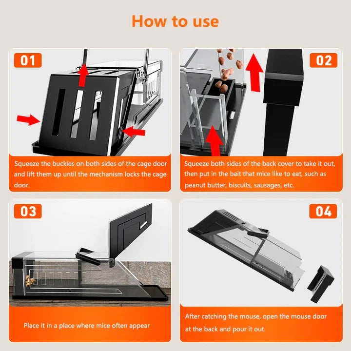 Live-Catch Mouse Trap Cage ABS and PC | Anti-Escape Interlocking Design with Sensitive Trigger | Reusable Non-Toxic Rodent Control 2