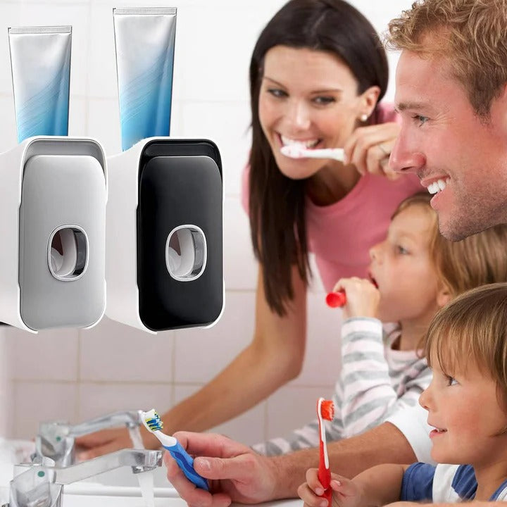 Automatic Toothpaste Dispenser Wall Mounted | Built-In Light &amp; Toothbrush Storage | Adhesive No-Drill Installation 5
