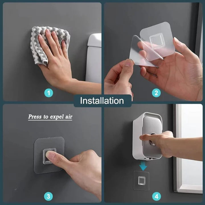 Automatic Toothpaste Dispenser Wall Mounted | Built-In Light &amp; Toothbrush Storage | Adhesive No-Drill Installation 9
