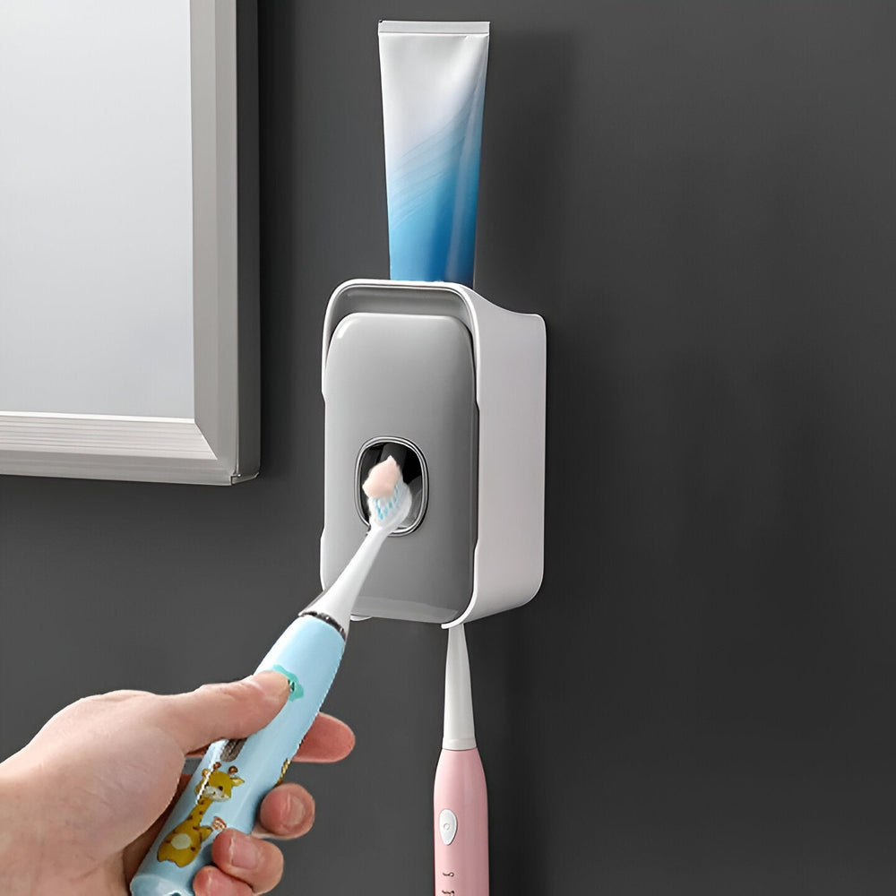 Automatic Toothpaste Dispenser Wall Mounted | Built-In Light & Toothbrush Storage | Adhesive No-Drill Installation 2