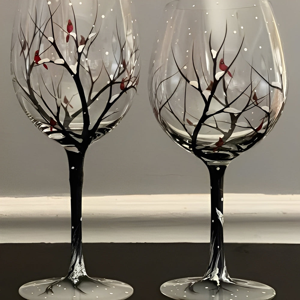 Hand-Painted Wine Glasses Set of 4 | Four Seasons Tree Design, Stemless or Stemmed | Dishwasher-Safe Handcrafted Glassware 2