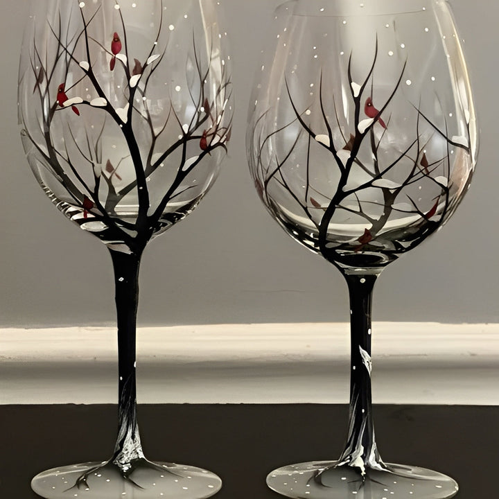 Hand-Painted Wine Glasses Set of 4 | Four Seasons Tree Design, Stemless or Stemmed | Dishwasher-Safe Handcrafted Glassware 2