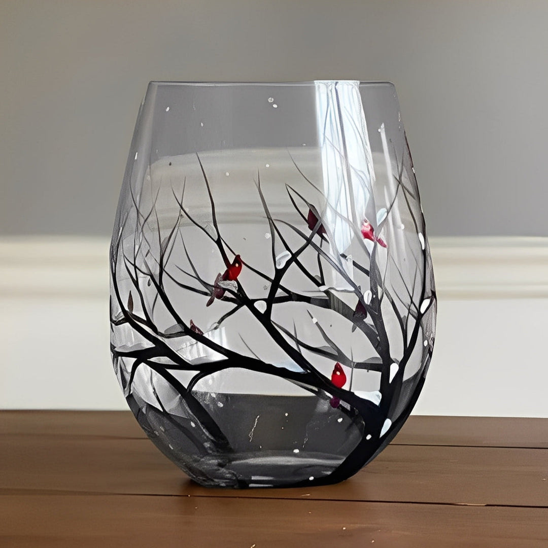 Hand-Painted Wine Glasses Set of 4 | Four Seasons Tree Design, Stemless or Stemmed | Dishwasher-Safe Handcrafted Glassware 1