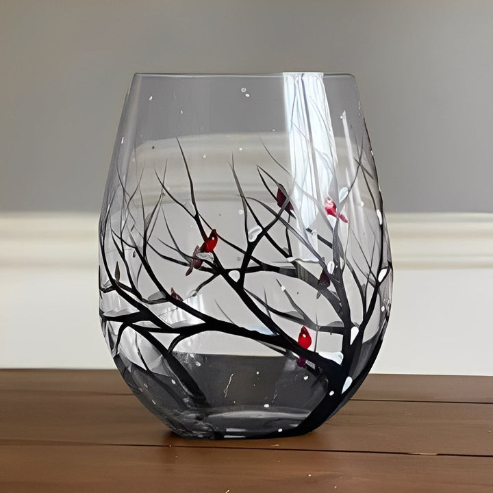 Hand-Painted Wine Glasses Set of 4 | Four Seasons Tree Design, Stemless or Stemmed | Dishwasher-Safe Handcrafted Glassware 1
