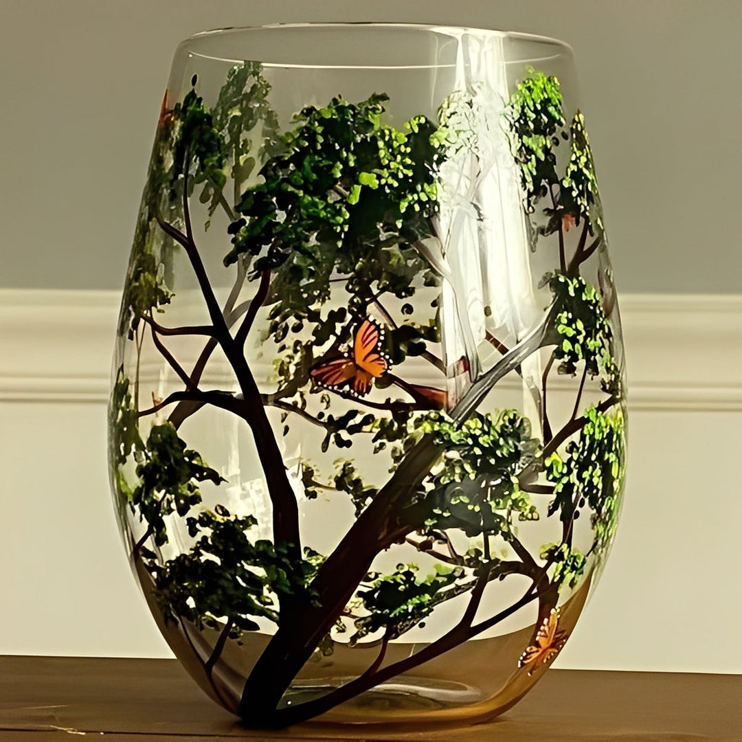 Hand-Painted Wine Glasses Set of 4 | Four Seasons Tree Design, Stemless or Stemmed | Dishwasher-Safe Handcrafted Glassware 3