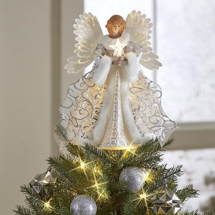 Animated Angel Tree Topper Christmas | Flapping Wings with Fibre Optic Lights | Fits Any Tree Universal Design 1
