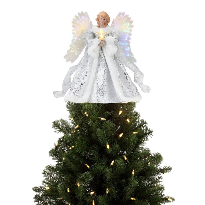 Animated Angel Tree Topper Christmas | Flapping Wings with Fibre Optic Lights | Fits Any Tree Universal Design 3