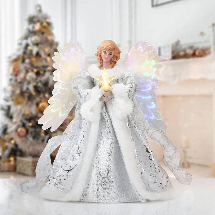 Animated Angel Tree Topper Christmas | Flapping Wings with Fibre Optic Lights | Fits Any Tree Universal Design 4