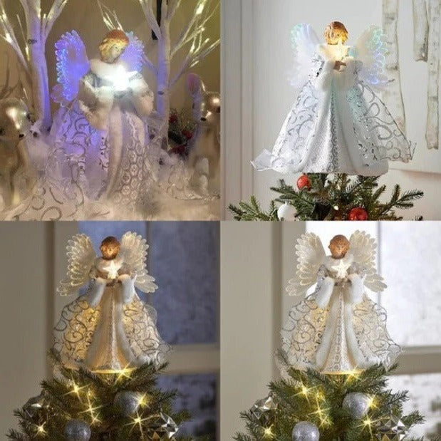 Animated Angel Tree Topper Christmas | Flapping Wings with Fibre Optic Lights | Fits Any Tree Universal Design 5