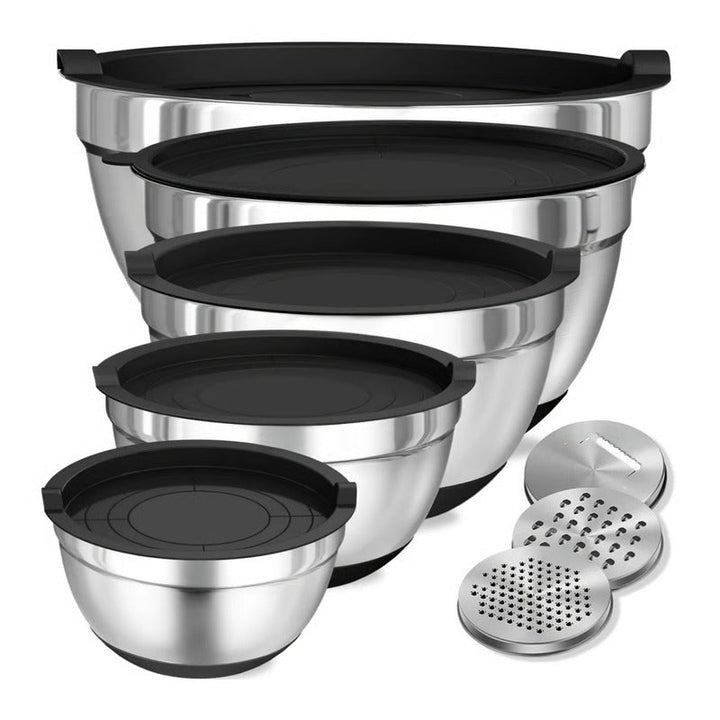Stainless Steel Mixing Bowl Set | Airtight Lids, Non-Slip Base &amp; Stackable Design | Rust-Resistant 8-Piece Kitchen Set 1