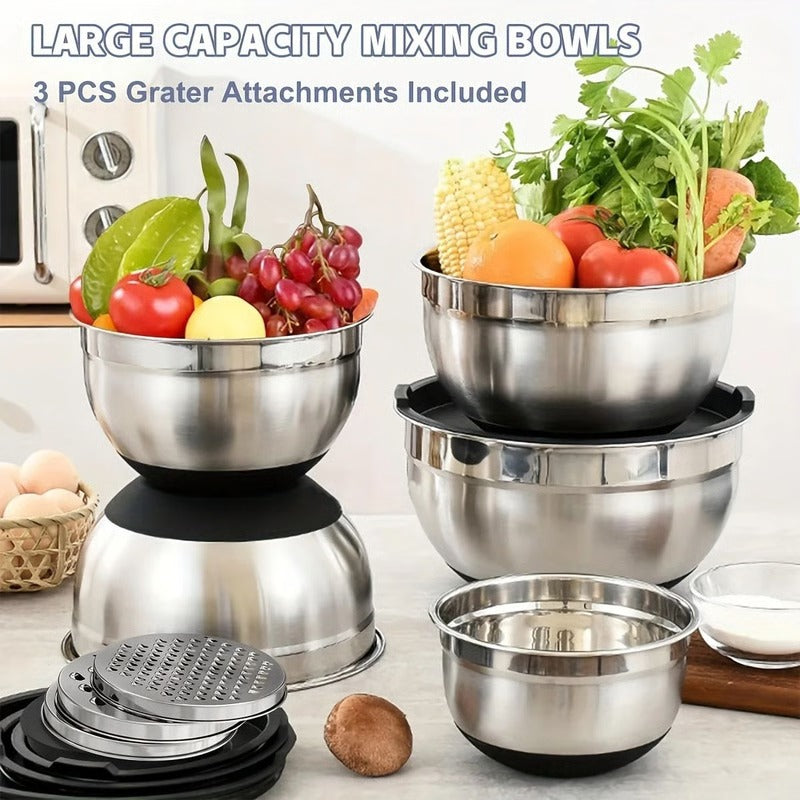 Stainless Steel Mixing Bowl Set | Airtight Lids, Non-Slip Base & Stackable Design | Rust-Resistant 8-Piece Kitchen Set 2