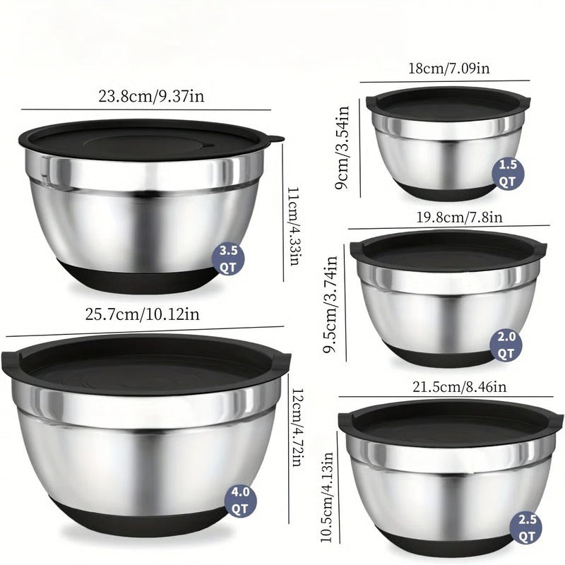 Stainless Steel Mixing Bowl Set | Airtight Lids, Non-Slip Base &amp; Stackable Design | Rust-Resistant 8-Piece Kitchen Set 6