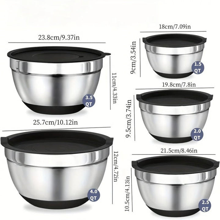 Stainless Steel Mixing Bowl Set | Airtight Lids, Non-Slip Base &amp; Stackable Design | Rust-Resistant 8-Piece Kitchen Set 6