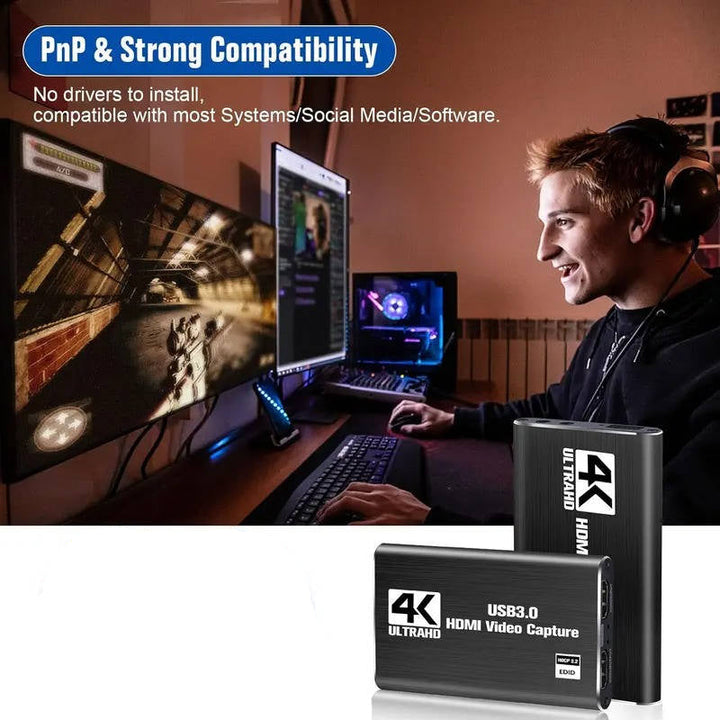 4K HDMI Capture Card USB 3.0 | 1080p 60fps Zero Latency Passthrough | Plug and Play for PS5 Xbox Switch PC Mac 3