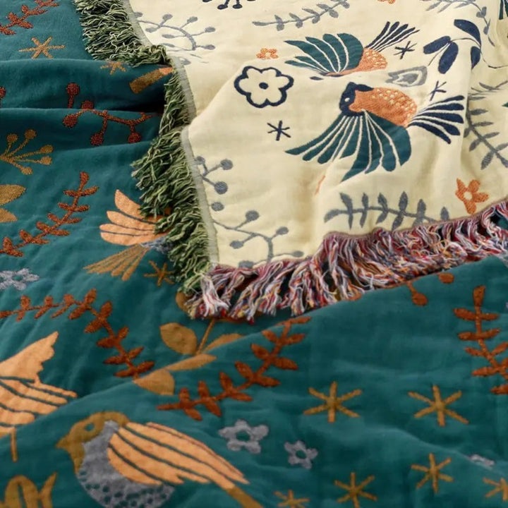 Reversible Scandinavian Bird Blanket | 100% Cotton Blanket - Image 6