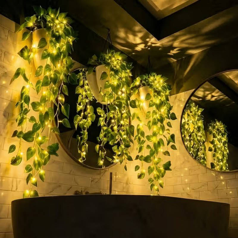 Artificial Hanging Vines with LED Lights | Flexible Copper Wire Stems, Silk Leaves | Zero Maintenance Indoor Outdoor Decor 5