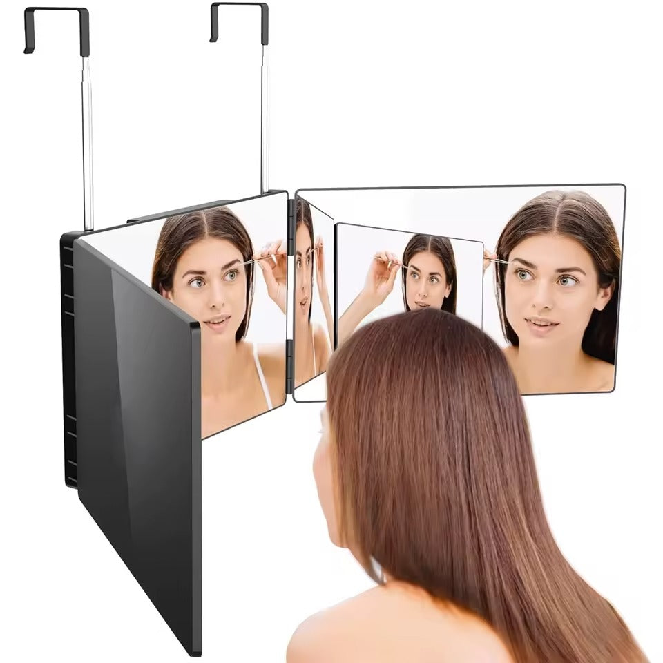 Tri Fold Mirror ABS and Glass | 180 Degree Rotating Panels with Telescopic Hook | Foldable for Travel and Daily Use 1