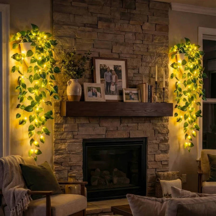 Artificial Hanging Vines with LED Lights | Flexible Copper Wire Stems, Silk Leaves | Zero Maintenance Indoor Outdoor Decor 3