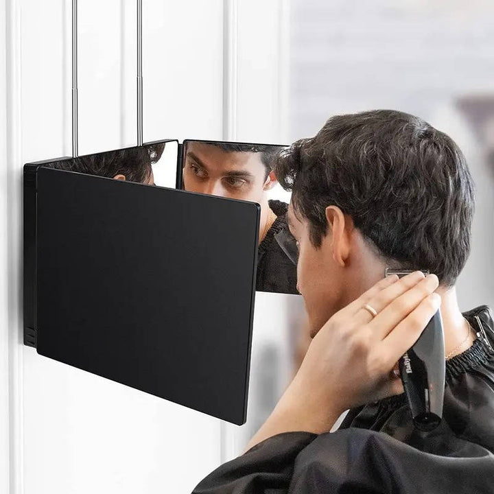 Tri Fold Mirror ABS and Glass | 180 Degree Rotating Panels with Telescopic Hook | Foldable for Travel and Daily Use 4