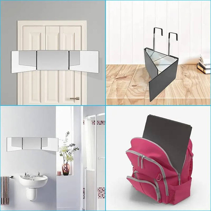 Tri Fold Mirror ABS and Glass | 180 Degree Rotating Panels with Telescopic Hook | Foldable for Travel and Daily Use 5