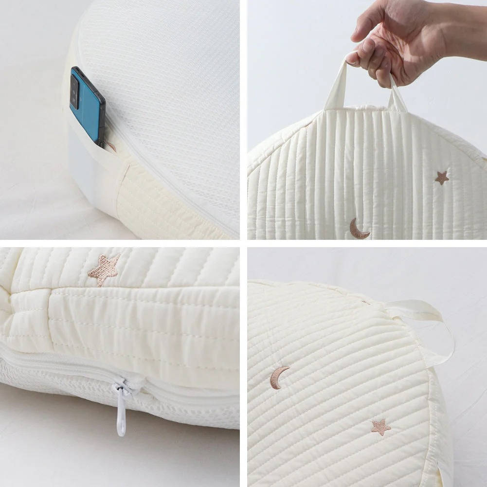 Baby Lounger Pillow Cotton | Contoured Support with Side Pocket and Carry Handles | Non Slip Breathable Nest for Naps 6