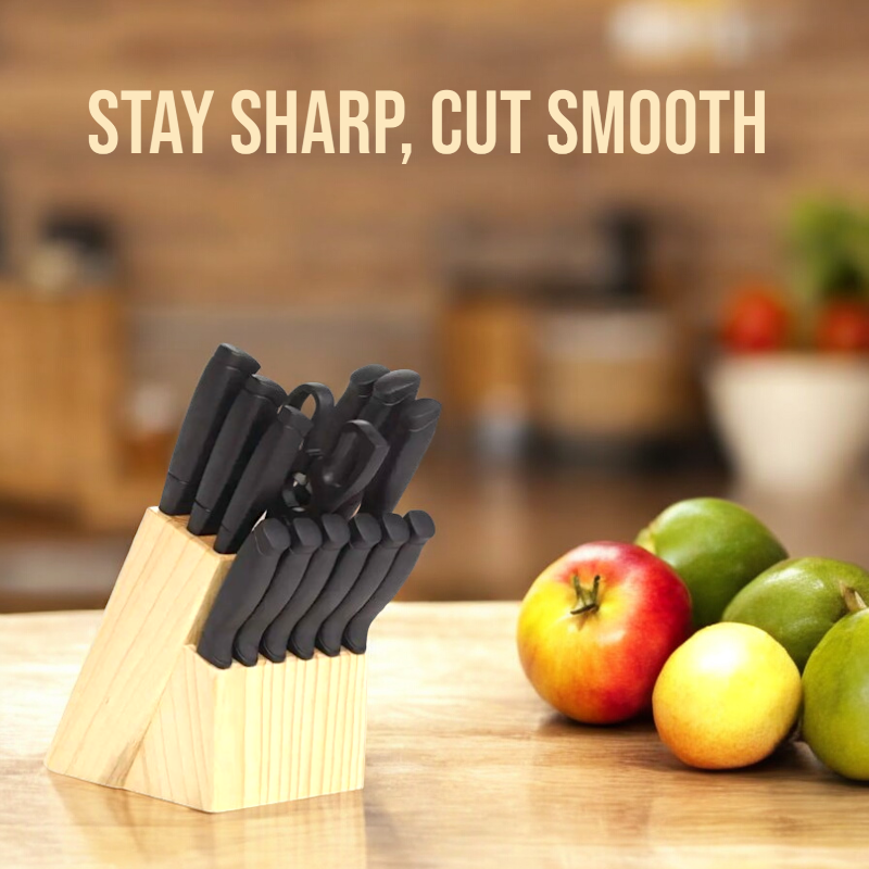 22-Piece Knife Set Stainless Steel | Wavy Edge Blades with Wood Block | Rust-Resistant Steel That Stays Sharp for Years 2