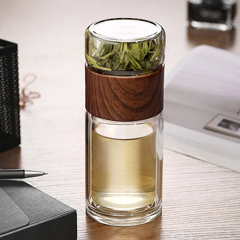 Glass Tea Infuser Bottle Borosilicate | Removable Stainless Steel Filter | Double-Wall Insulation for Hot or Cold Drinks 1