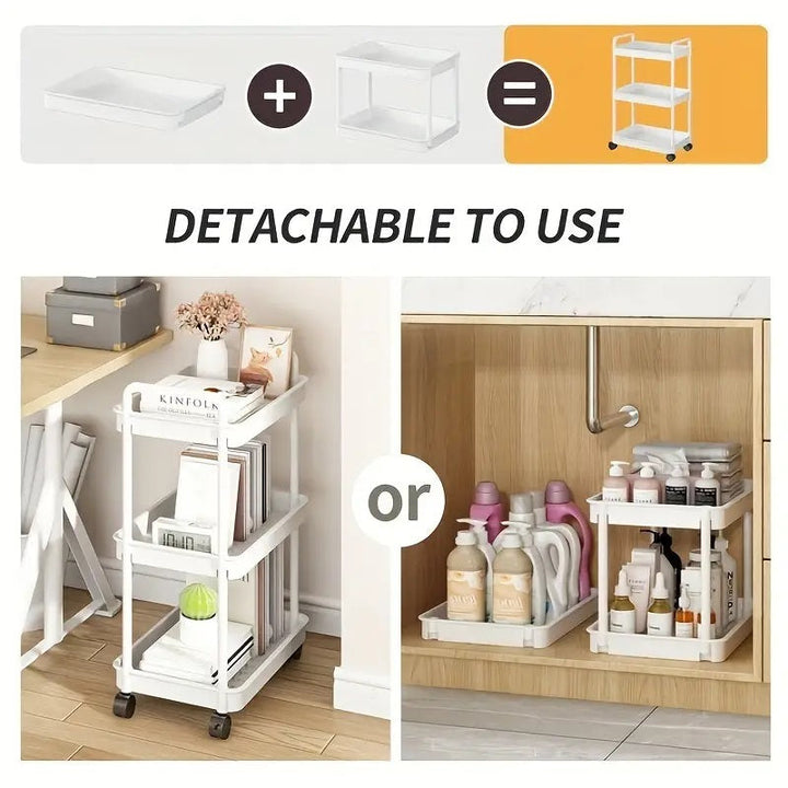 3-Tier Rolling Cart with Wheels | 360° Rotating Wheels &amp; Detachable Shelves | Space-Saving Storage for Kitchen, Office &amp; Home 5