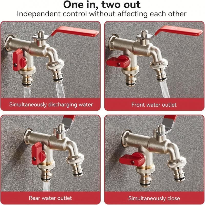 Double Garden Tap Splitter Stainless Steel Shut-Off Valves 2