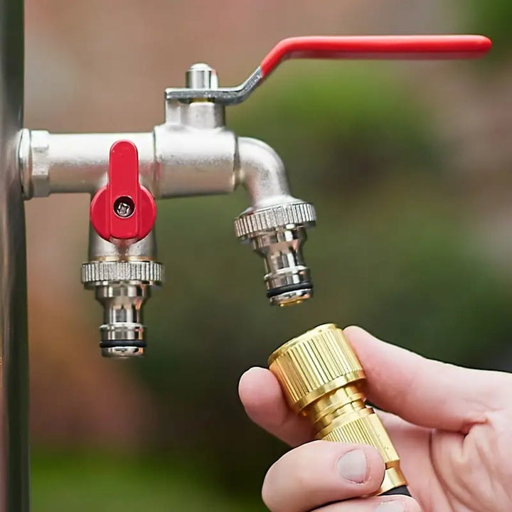 Double Garden Tap Splitter Stainless Steel Shut-Off Valves 3