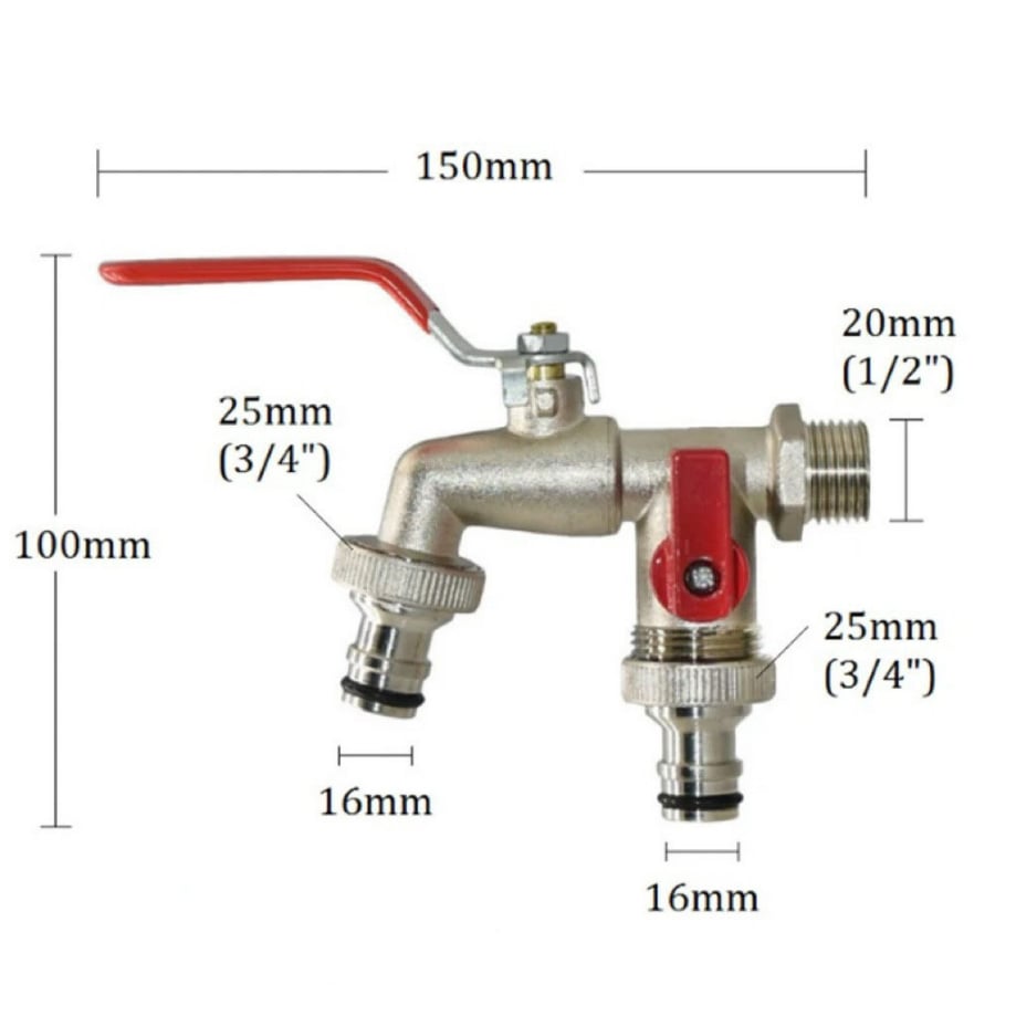 Double Garden Tap Splitter Stainless Steel Shut-Off Valves 5