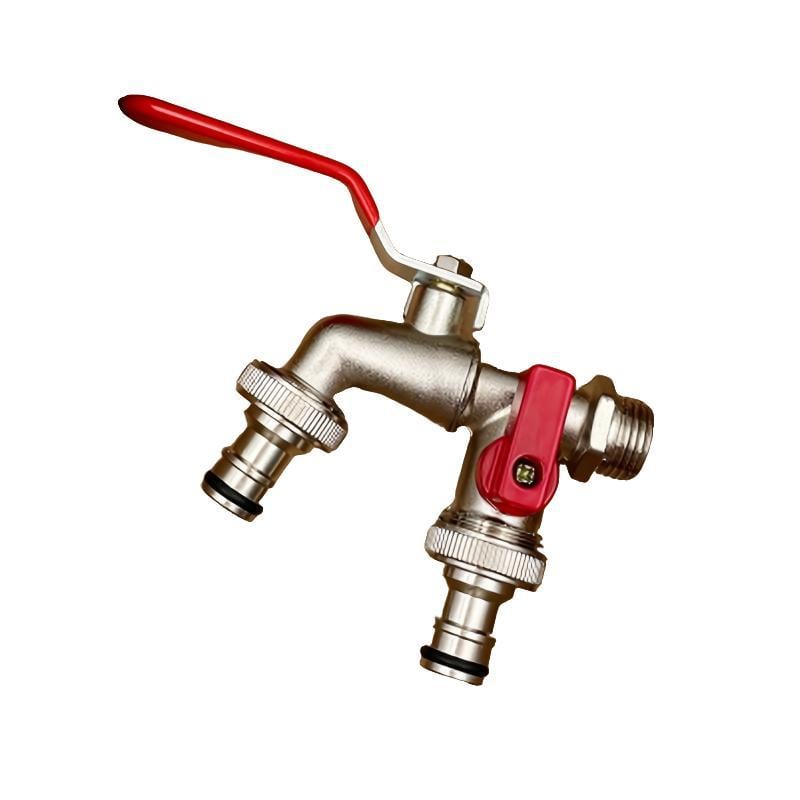Double Garden Tap Splitter Stainless Steel Shut-Off Valves 1